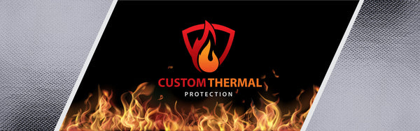Custom Thermal Protection with ALS-5 aluminized finish, flame graphic, and fire shield logo design.